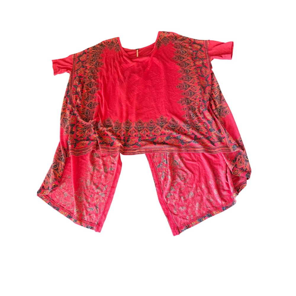 Free People Pink Tunic We The Free Border Print High Low Sharkbite OB413559